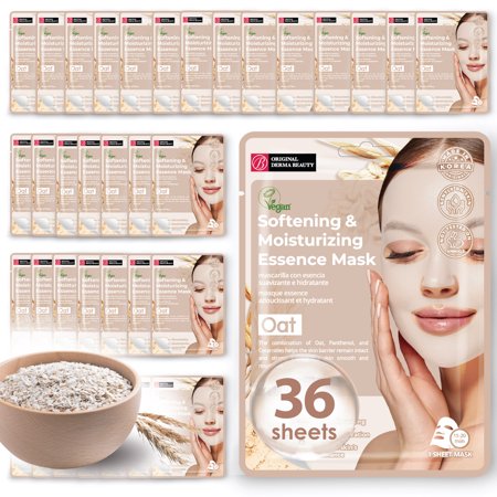 Original Derma Beauty 36 Pack Softening & Moisturizing Oat Essecne Mask Sheet – Face Mask Skin Care Face Masks Skincare Facial Masks for Women Skin Care