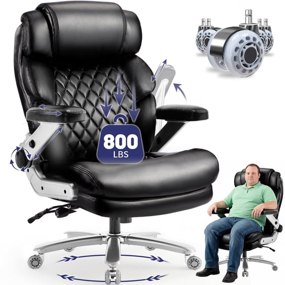 Qusaphy Big & Tall Office Chair 800LBS Heavy Duty - Ergonomic PU Leather Chair with 5D Armrests, 90°-120° Recline, Silent Wheels