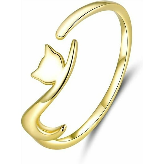 925 Sterling Silver Cat Ring - Adjustable, Dainty, Stackable, Gifts for Cat Lovers