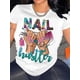 thumbnail image 1 of Nail Letter & Graphic Print T-shirt, Short Sleeve Crew Neck Casual Top For Summer & Spring, Women's Clothing, 1 of 6