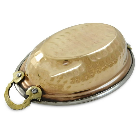 Steel And Copper Oval Bowl Dish Tray Serving ware Smooth Surface With Handles