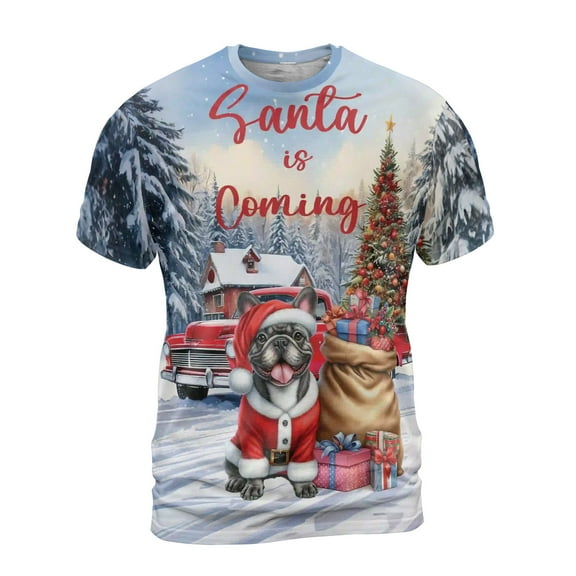 Santa is Coming French Bulldog Merry Christmas Xmas Noel Truck Tree All Over Print 3D Shirt Unisex Merch Dog Lover Gifts - 02023