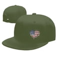 thumbnail image 7 of DouZhe Flat Brim Cap Snapback Hat, Heart American Usa Flag Prints Adjustable Green Adult Baseball Cap, 7 of 7