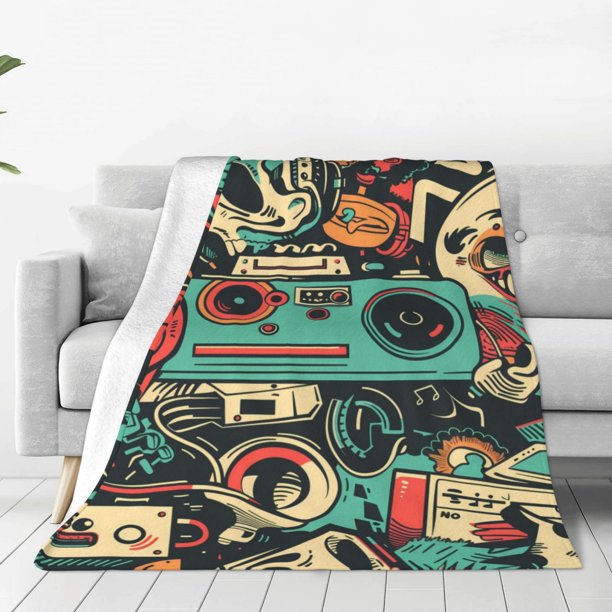Balery Retro Pop Art Collage Manta de Felpa Suave y Acogedora – Cobija de Franela Aterciopelada para Cama, Lavable y Cálida para Sofá, Mascotas, Transpirable-40"x30"