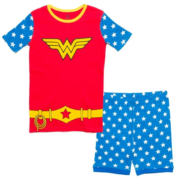 DC Comics Justice League Wonder Woman Toddler Girls Pajama Shirt Shorts Red / blue 4T
