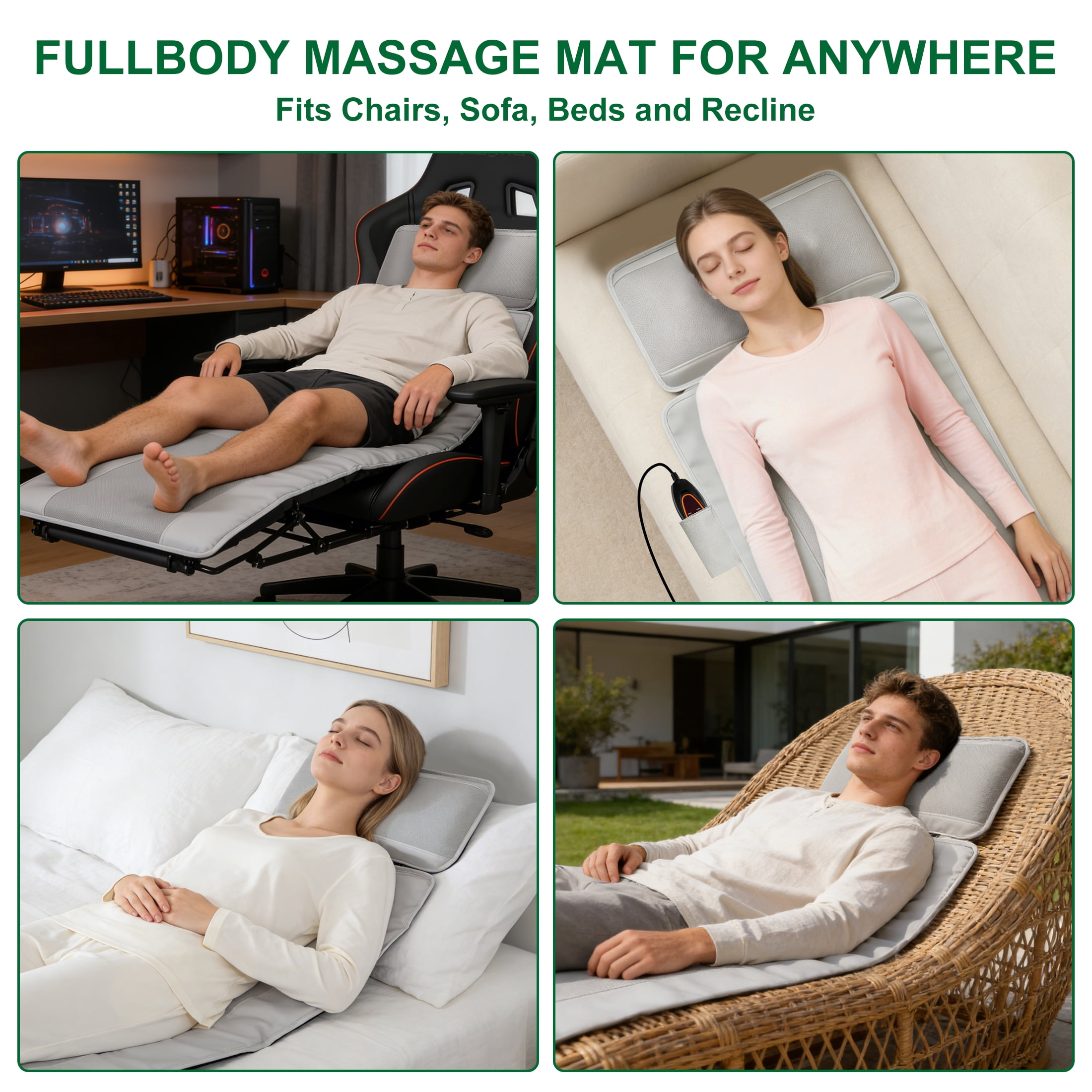 HMMSYLVA Vibrating Full Body Massage Mat with Detachable Shiatsu Neck Massager Features Remote, 9 Modes Electric Massage Pad Back Massager with Heat