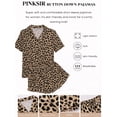 thumbnail image 4 of PINKSIR Women’s Plus Size Pajama Set – Button Down Short Sleeve Top & Drawstring Shorts with Pockets, Leopard, 4 of 8
