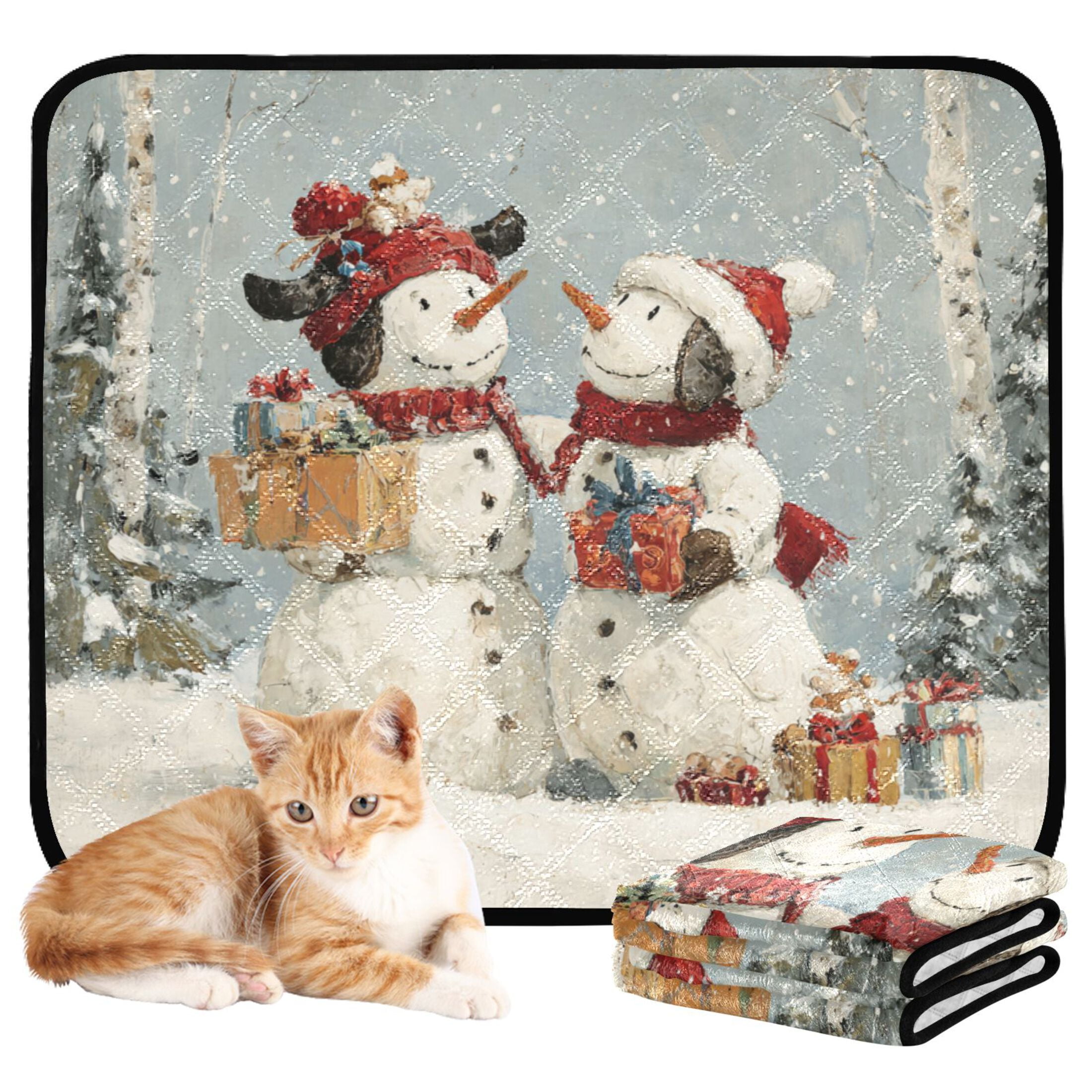 Qxltty Snowman Gift Cat litter Pads Pet Set of 2 Diaper Mats Center Anti-leakage Layer Absorbent Soft and Comfortable
