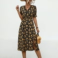 thumbnail image 6 of Women Fashion Casual Summer Short Sleeve V-Neck Print Mid-calf Dress, 6 of 8