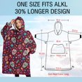 thumbnail image 4 of Oversized Wearable Blanket Hoodie,Purple Colorful Skull Flower Pattern Sherpa Blanket Hoodie with Super Pockets,Super Warm Fuzzy Pullover for Women & Men, 4 of 6