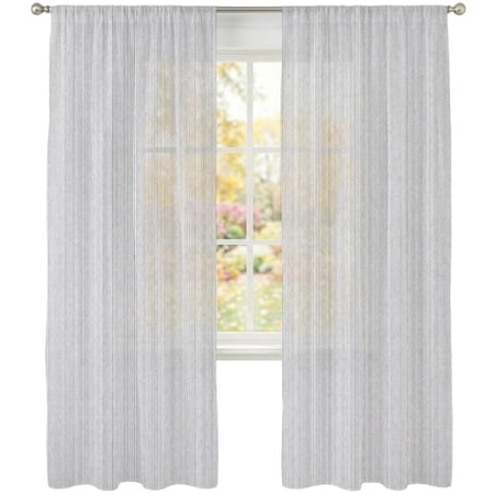 Silver Gray Striped Sheer Curtains 96 Inches Long 2 Panels Modern Vertical Stripes Linear Textures Semi Sheer Rod Pocket Window Curtains Light Filtering Drapes for Living Room Bedroom