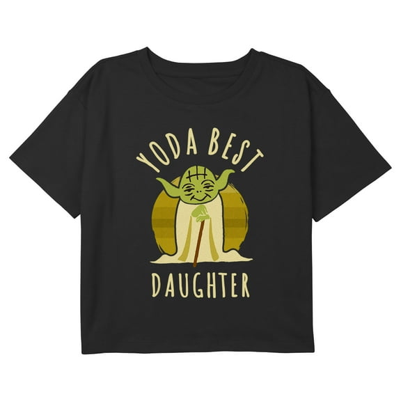 Girl's Star Wars Yoda Best Daughter Funny Graphic Cropped T-Shirt Black Large