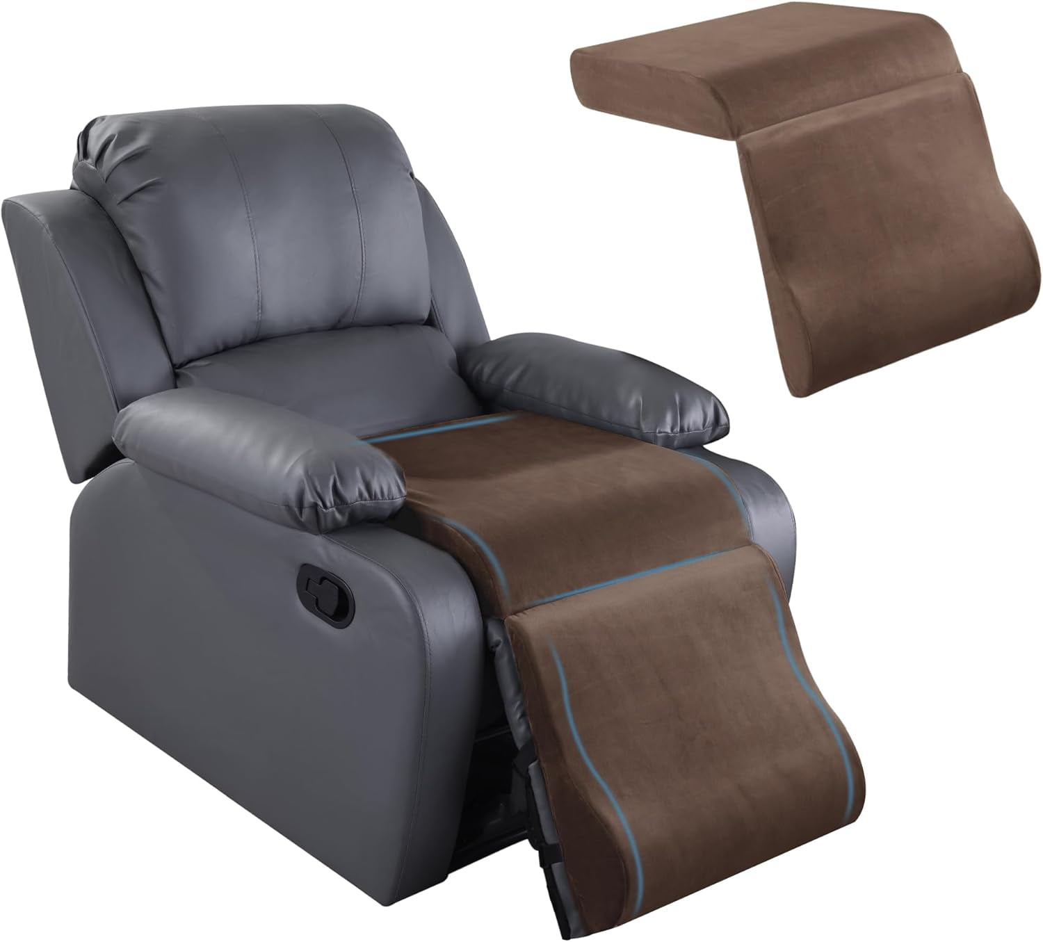 Foam Recliner Cushion with Leg Pillow for Elderly Large Square Seat Cushion Wave Shape Footrest for Armchairs Couch, Medium Thick & Supportive, Non-Slip Design, Sapphire Blue