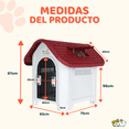 thumbnail image 2 of Casa para Perros Medianos, Chicos y Pequeños Plástico Resistente para Exterior e Interior, Diseño Térmico con Ventilación, Puerta Metálica Segura, Plegable y Compacta, 75x53x66 cm, Color Rojo, 2 of 8