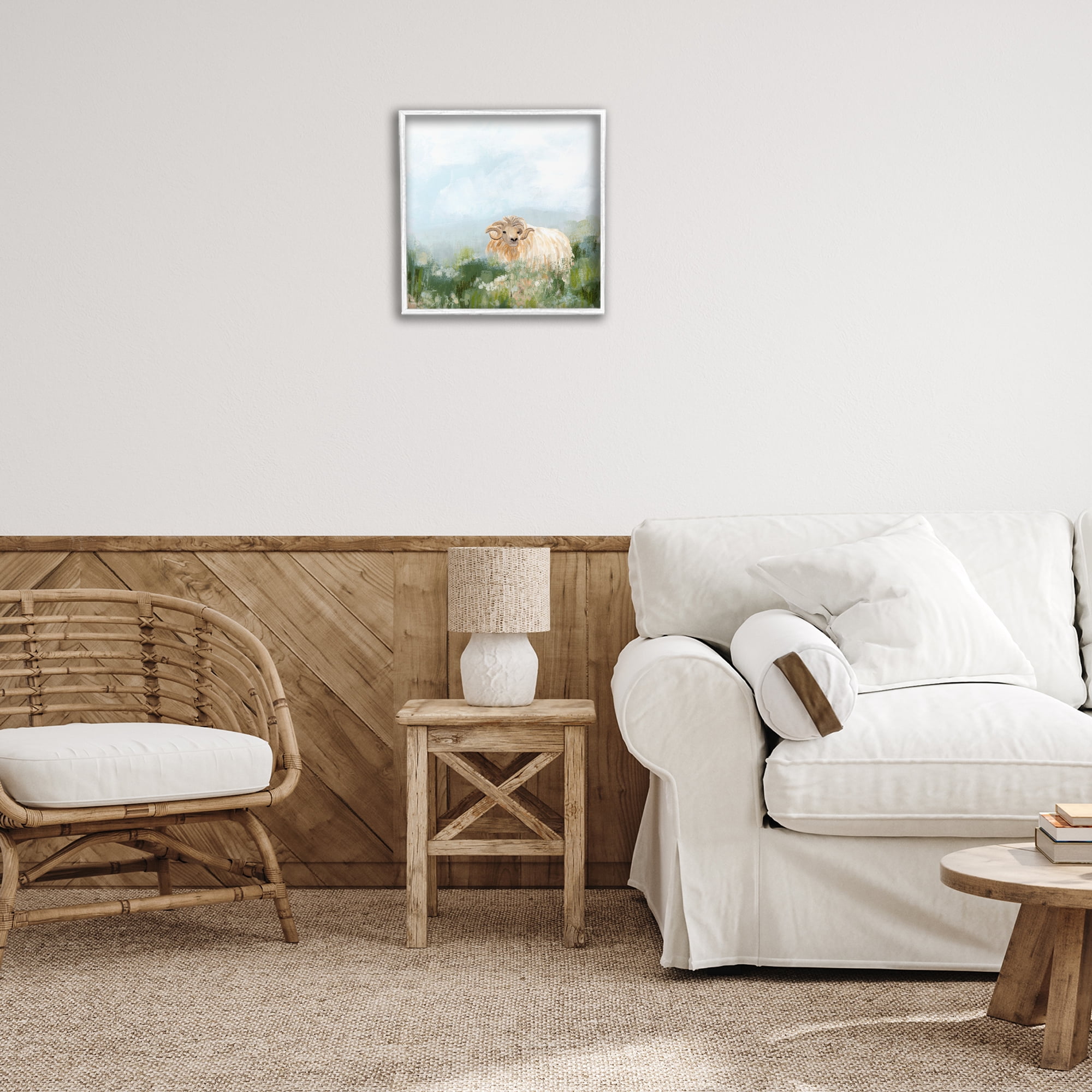 Stupell Industries Rural Goat in Meadow Animals & Insects Painting White Framed Art Print Wall Art, 17 x 17