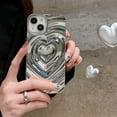 thumbnail image 4 of iPhone 13 Pro Love Heart Case, Fashion Cute Soft Silicone Electroplate Silver 3D Heart Water Ripple Bling Glitter Shockproof Women Girls Case Cover for iPhone 13 Pro, 4 of 9