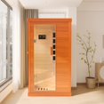 thumbnail image 6 of 1 Person Infrared Sauna, Okoume Wood Far Infrared Saunas for Home, 900watt Indoor Personal Sauna Room Box with Control Panel, Glass Door, Blue-Tooth, 6 of 9