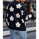 thumbnail image 4 of Cárdigan de Punto para Mujer con Estampado Floral, Larga, Abierto por Delante, con Botones y Cuello en V Negro S, 4 of 7