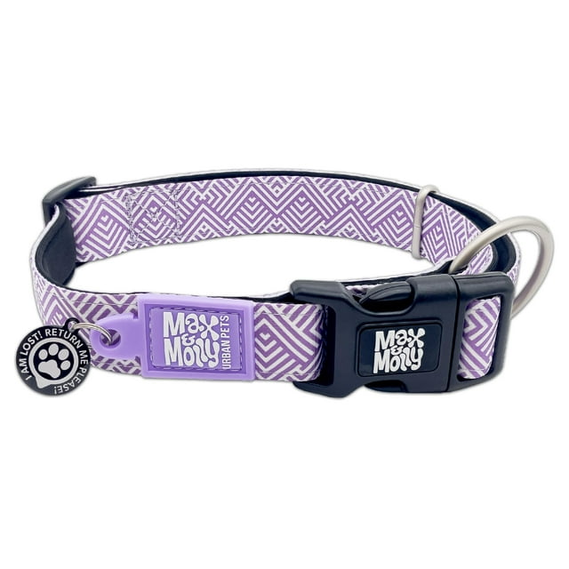 Max & Molly Urban Pets Smart ID Dog Collar - Soft Neoprene, Waterproof, Machine Washable, Power Buckle, Gotcha! QR Tag & Custom App Profile, Mykonos Lilac M