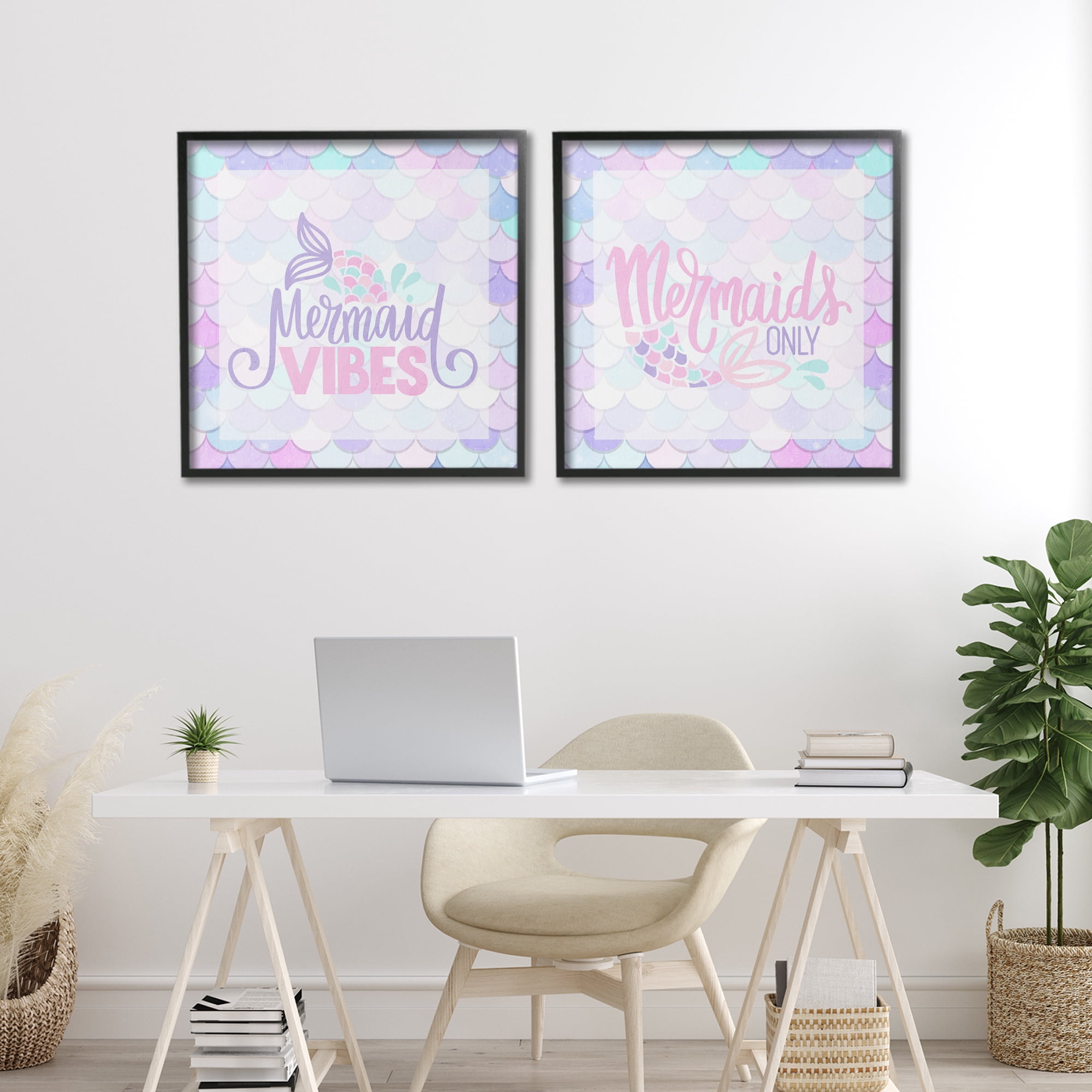 Dreamy Mermaid Phrases with Scales 2 Piece Black Framed Giclee Art Set, design by Kim Allen