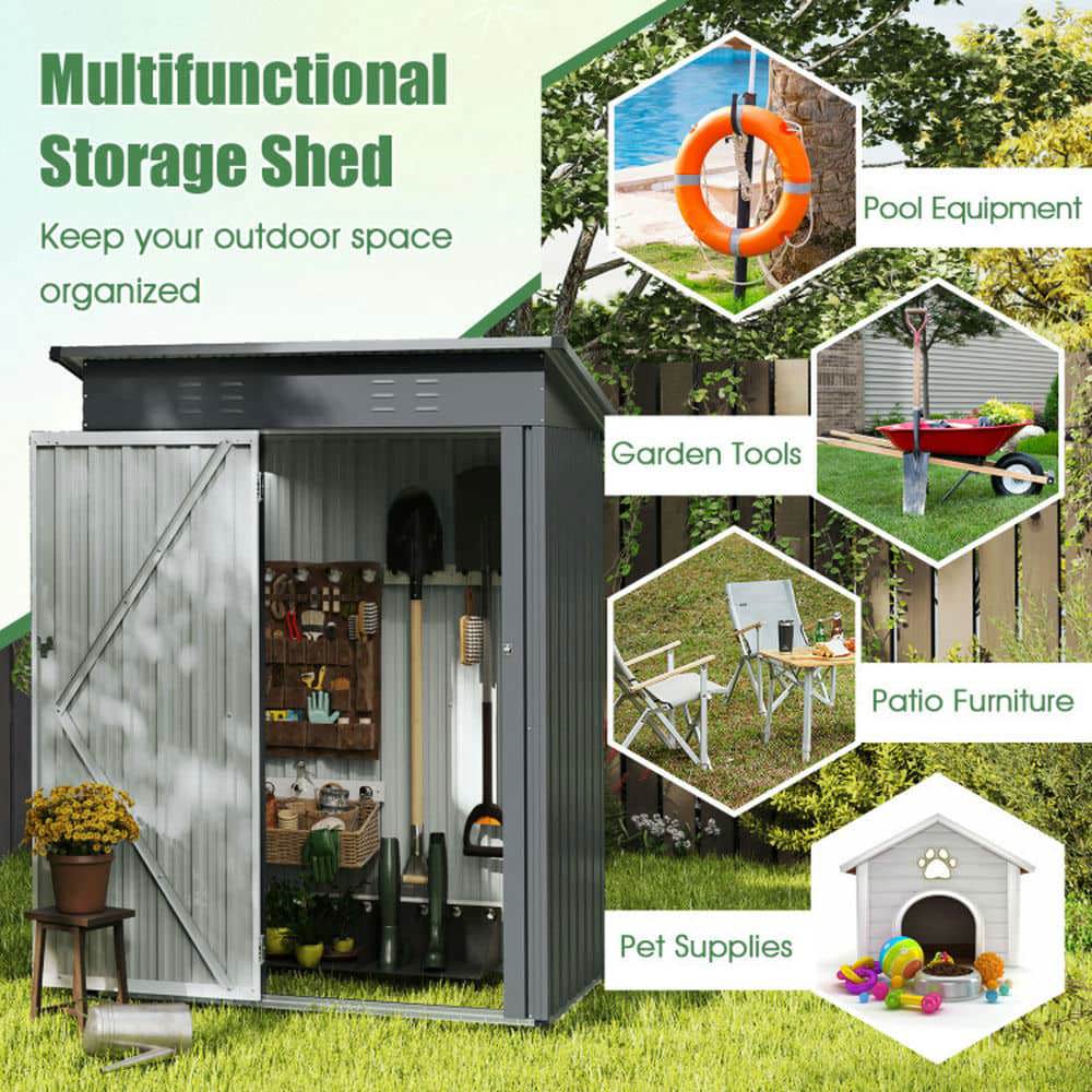 Yardi Yarda 5 x 3 Feet Outdoor Storage Shed with Sloped Roof and Lockable Door, Versatile Storage Shed, Gray