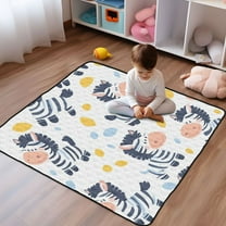 WOBOGO Cartoon Cute Zebra Baby Playmats Extra Large Waterproof Rollable Activity Pads for Toddlers 50×50inch