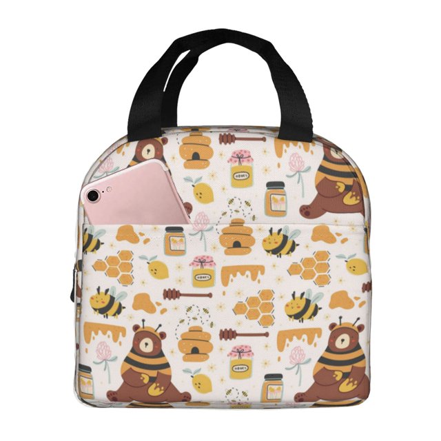 Disketp Cute Bee Honey Jar Hive Bear Bolsa Térmica para Almuerzo para Hombre y Mujer, Ideal para Trabajo, Senderismo y Picnic