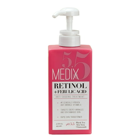 Medix 5.5 Retinol Cream with Ferulic Acid Anti-Sagging Treatment. Targets Crepey Wrinkles and Sun Damaged Skin. Anti-Aging Cream Infused With Black Tea, Aloe Vera, And Chamomile (Best For Crepey Neck)