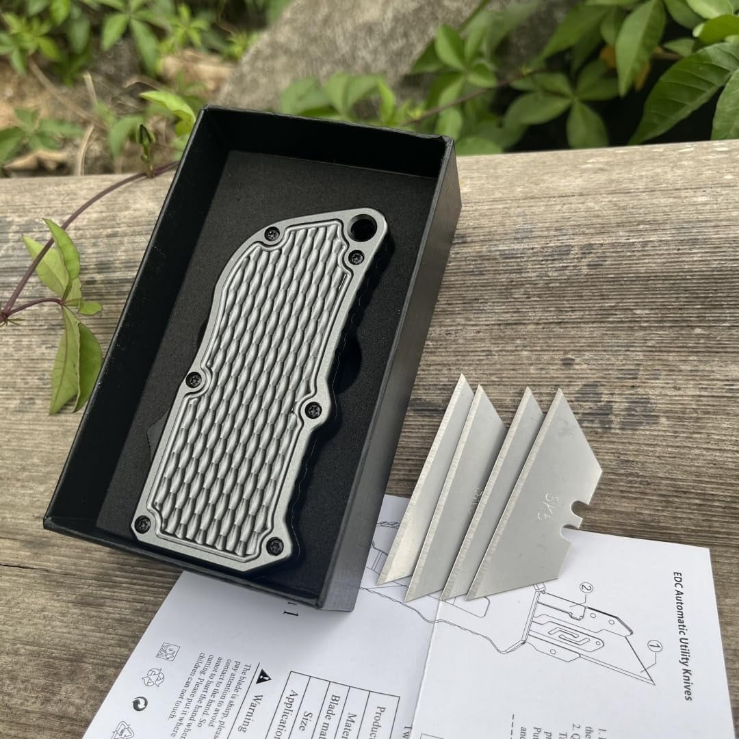 ABCISI Retractable Box Cutters Utility Knife, Replaceable Blade Pocket Knife With Clip, With 5pcs Spare Blades, Lightweight Aluminum Handle for Outdoor And Indoor EDc, Camping & Survival