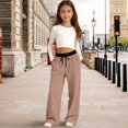 thumbnail image 2 of Mnyotv Straight Wide Leg Pants Girls Fashion High Waist Baggy Sweatpants Drawstring Trousers with Pocekts Size 6-7 Years, 2 of 6