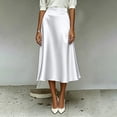thumbnail image 3 of ShomPort Women's Satin Midi Skirts Solid Color Elegant Silk High Waist Zip Back A Line Skirts Party Wedding, 3 of 7