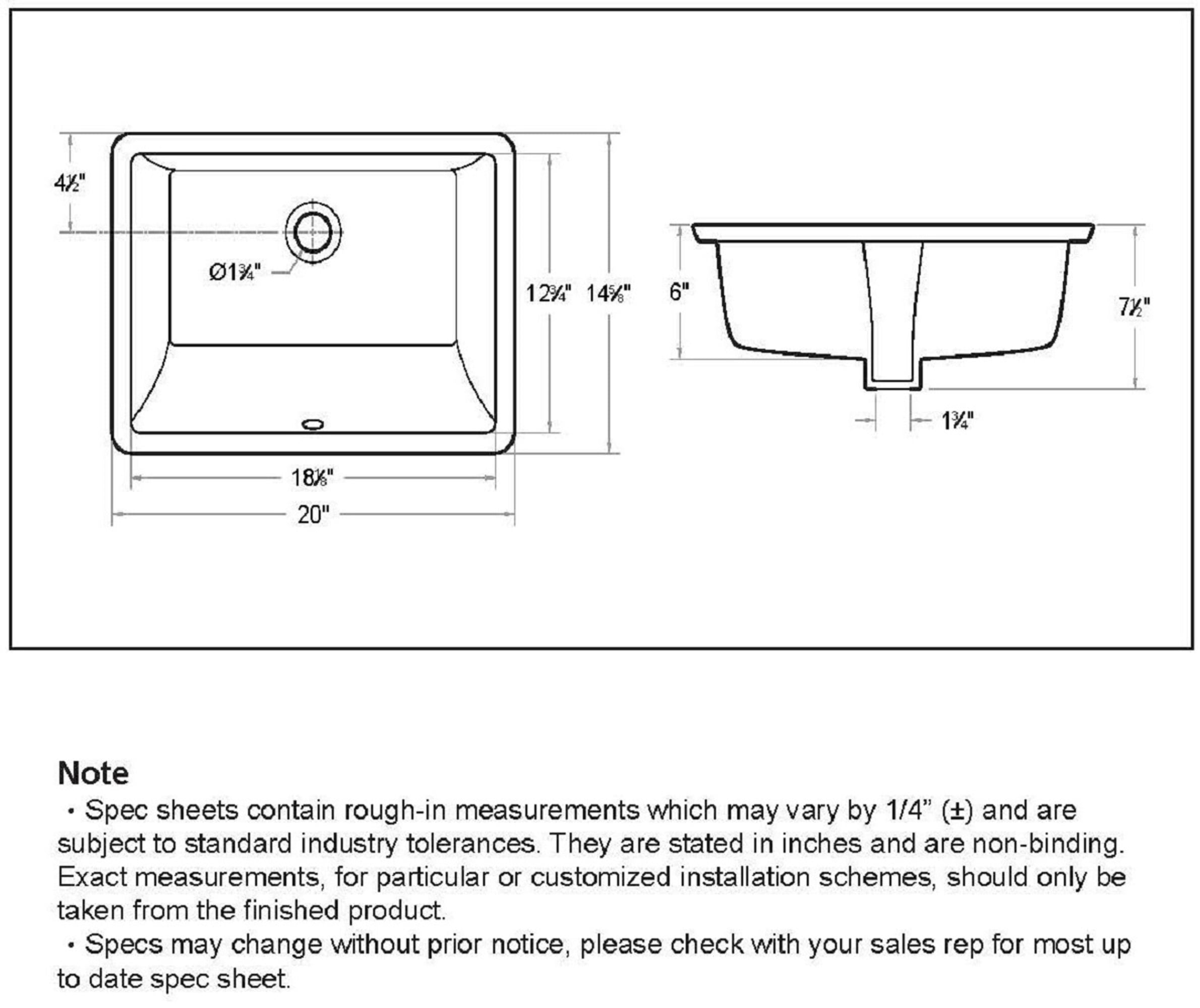 Fiore 2015, 20''x15'' Rectangle Undermount Bathroom Sink w/Concealed Overflow hole, Modern Style Porcelain Ceramic Lavatory, White Vanity Vessel Sink