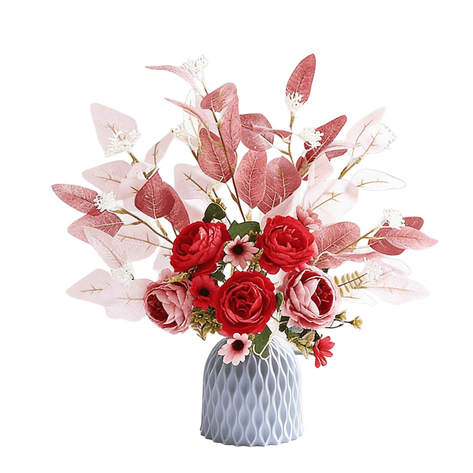 Ywbawe Faux Silk Peony and Rose Floral Arrangement Bouquet with Vase for Home Table Centerpiece Wedding Decor, 1 Coun