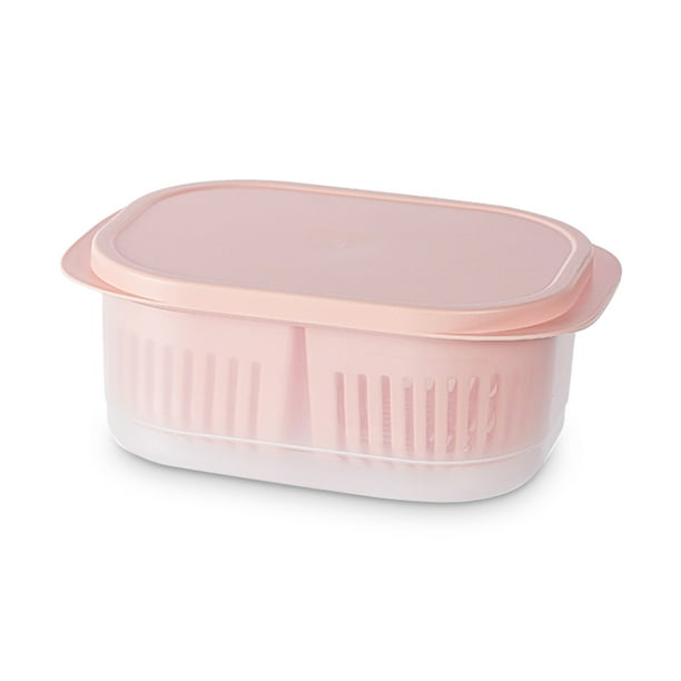 Bearachild Organizador de refrigerador, caja apilable para lavar frutas y verduras, cajón de doble capa, contenedor separado, ensaladera Organizadores de utensilios de cocina Rosado Bearachild HA009436-03