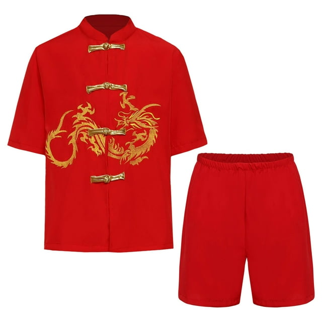 Miutii Boys Kung Fu Uniform Traditional Chinese Embroidered Tai Chi Wing Chun Martial Arts Set Outfit Red-E 120