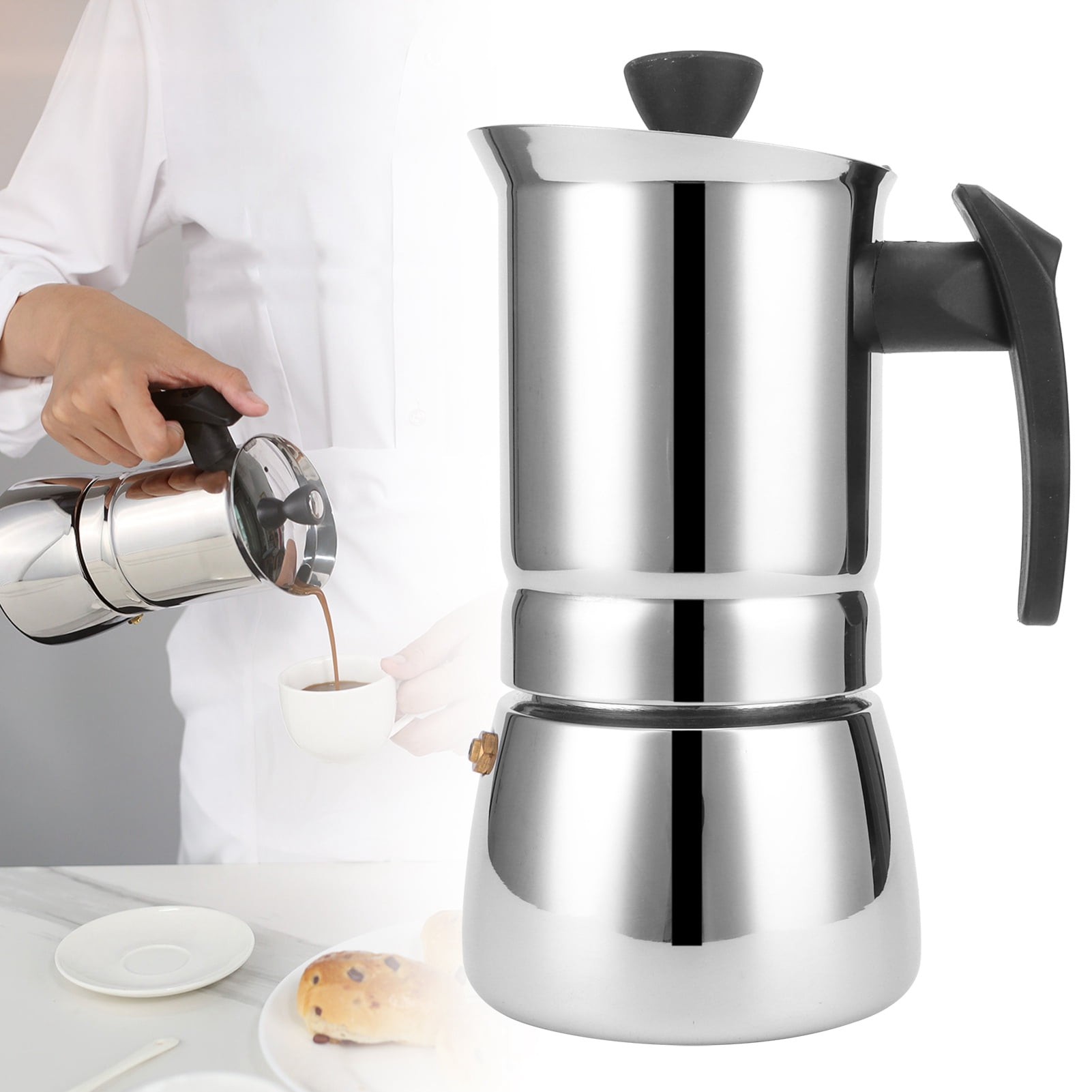 Suodoka Classic 4-Cup Moka Pot, 6.8 fl oz / 200ml Stainless Steel Stovetop Espresso Maker, Portable Coffee Percolator for Induction, Gas and Electric Stoves Home Office Use