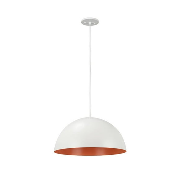 Aspen Creative 61040-1 Adjustable One-Light Hanging Pendant Ceiling Light, Transitional Design in Matte White Finish, Metal Dome Shade, 17 3/4" Wide