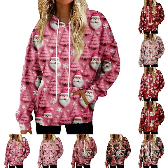 Hoodies For Women Oversized Winter Plush Cute Sweatshirts Pullover Trendy Fall Winter Clothes, Christmas Print Flannel Design for Cozy Seasonal Wear,Dark Green,L