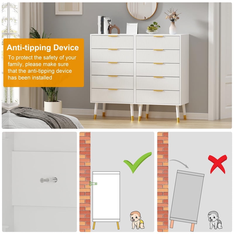 TROPOW 5 Drawer Dresser for Bedroom, Modern Closet Dressers Chest of Drawers, Storage Chest Cabinet Organizer Unit, Small Fluted Nightstand for Bedroom