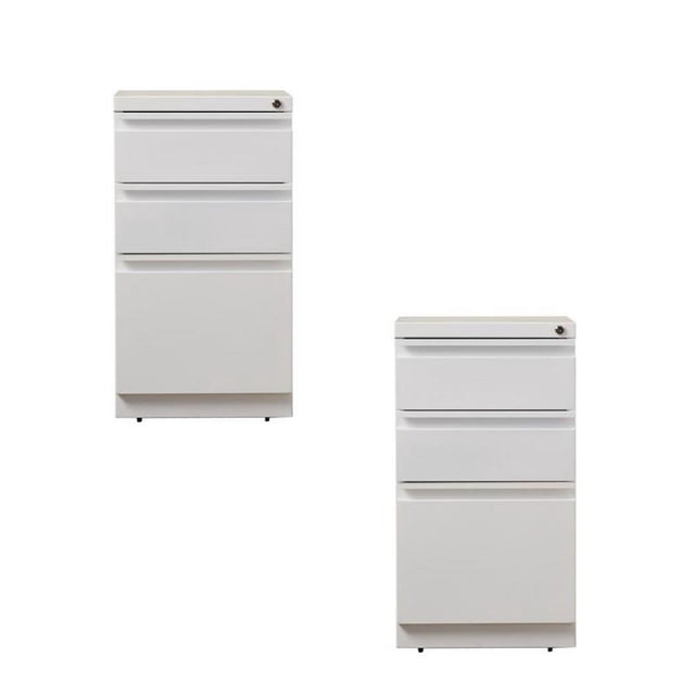 Paquet Économique (Ensemble de 2) Classeur Mobile à 3 Tiroirs en Blanc