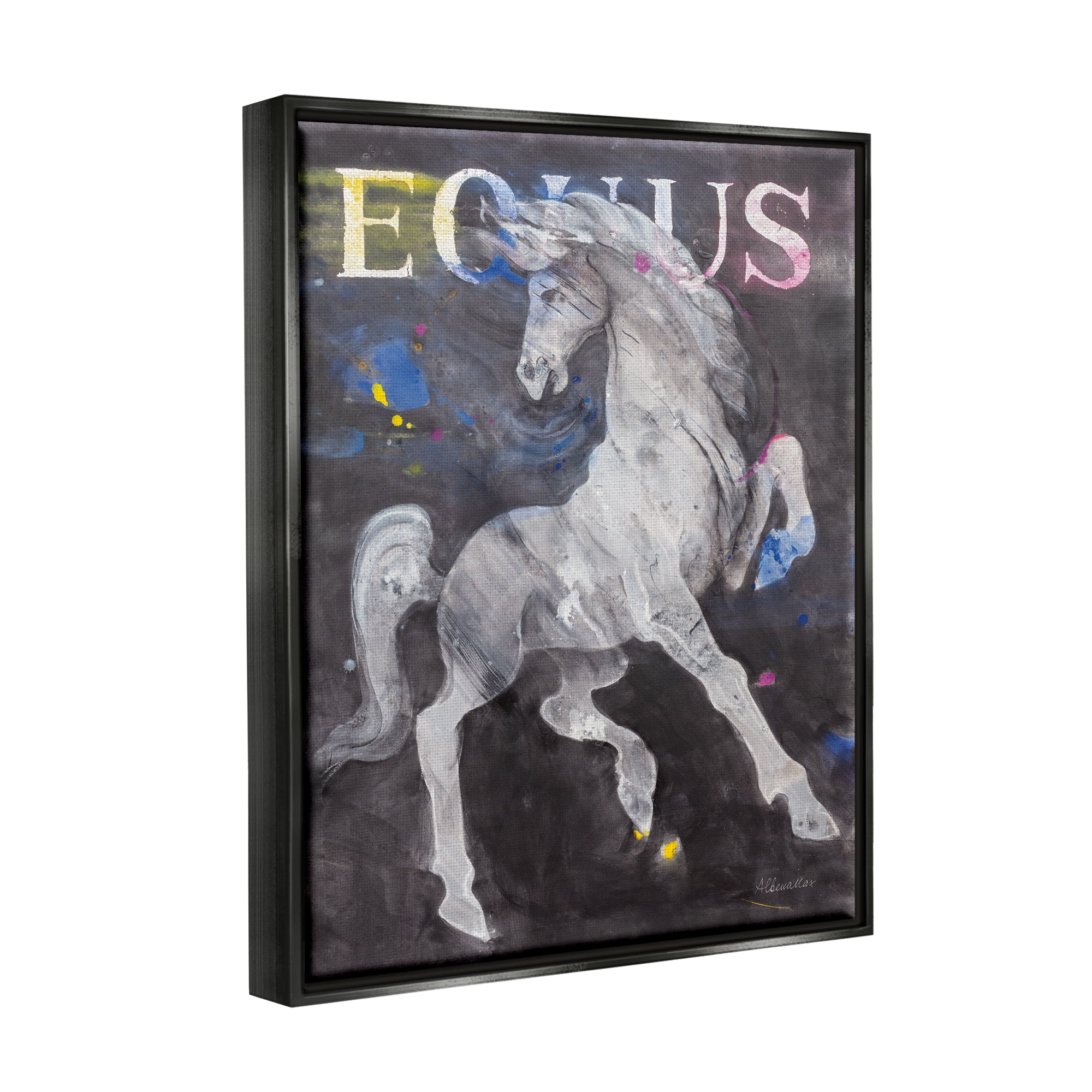 Stupell Industries Modern Equus Stallion Animals & Insects Painting Black Floater Framed Art Print Wall Art, 25 x 31