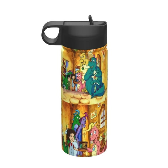 Dragon Tales Kids Insulated Water Bottle With Straw - 18 Oz Stainless Steel Double Wall Vacuum Cup, Leakproof, Bpa Free, Suitable For Boys And Girls