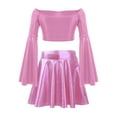 thumbnail image 3 of TSSOE Kids Girls Long Flare Sleeve Off-Shoulder Metallic Crop Top with Shiny Ruffle Skirt for Birthday Party Dance Performance Pink 12, 3 of 4