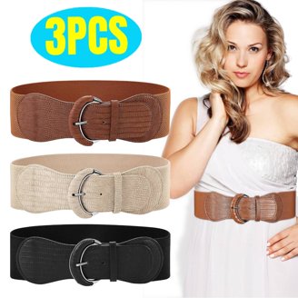 3 Pack Women Straw Woven Elastic Belts Wide Stretch Raffia  display picture 3
