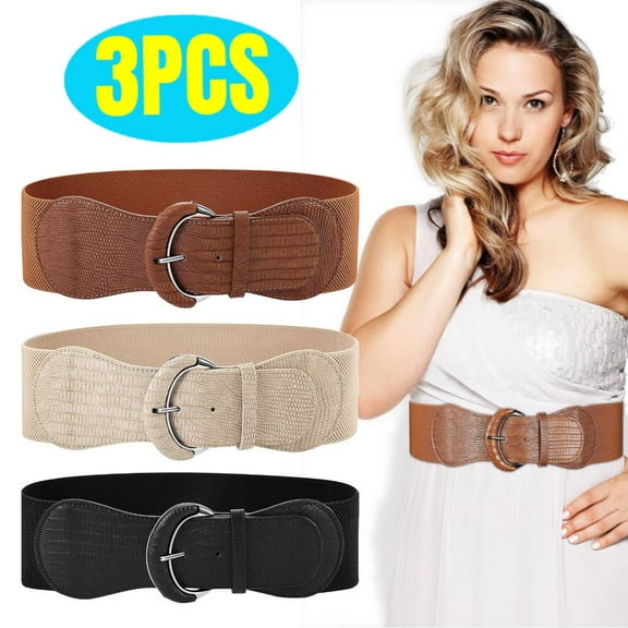 3 Pack Belt Women Wide Elastic Waist Belt Vintage Stretchy Belt Waistband for Ladies Dresses