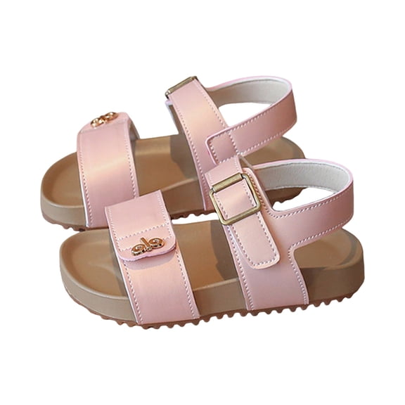 Girls Flat Sandals Casual Platform Nonslip Walking Shoes Fashion Metal Decor Slingback Sumemr Dress Shoes Pink 7 Toddler