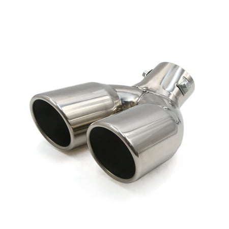 Dual Stainless Pipes - Silver Tone Stainless Steel Y Shape Dual Outlet Exhaust Tail Muffler Tip Pipe
