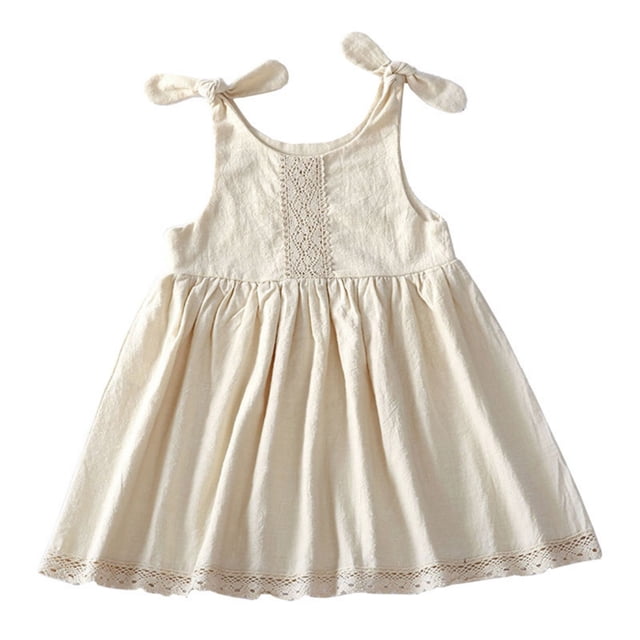DuoJiaJ Robe de Plage Sans Manches en Lin Doux avec Poches pour Filles Tout-Petits Taille 3-4 Ans