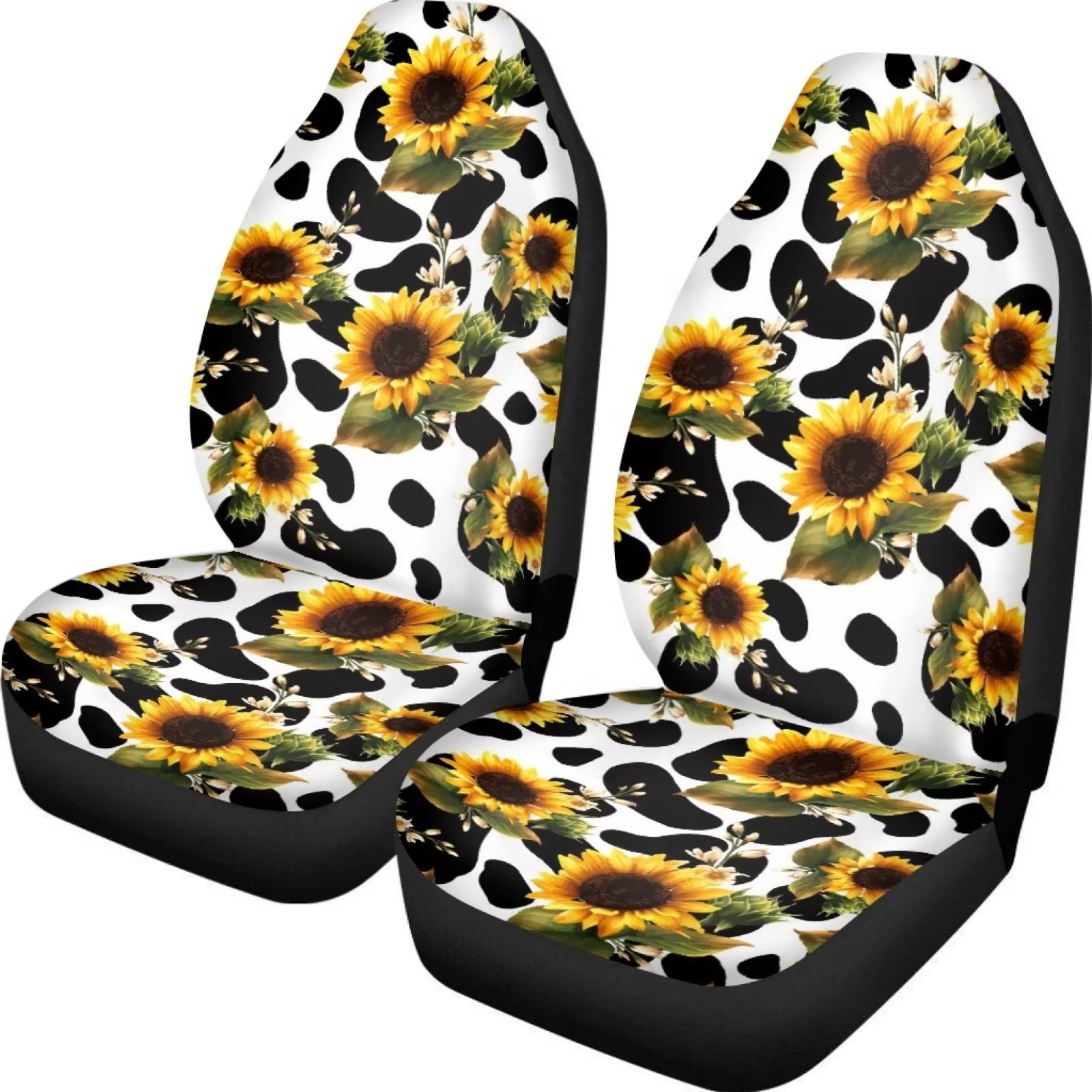 FKELYI Sunflower and Cow Print Car Seat Cover 2pcs Easy to Install