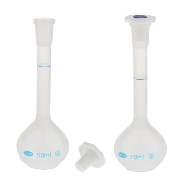 Matraz de medición volumétrico de cuello de plástico de 50 ml de laboratorio de 2 piezas con tapón Gloria Frasco volumétrico de laboratorio